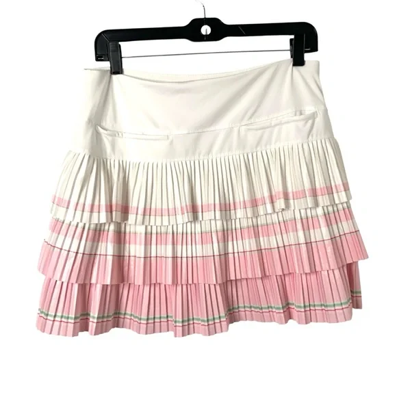 Lucky in Love Pink White Medium Pleated Tiered Skort Athletic Pickleball Tennis - Picture 2 of 6